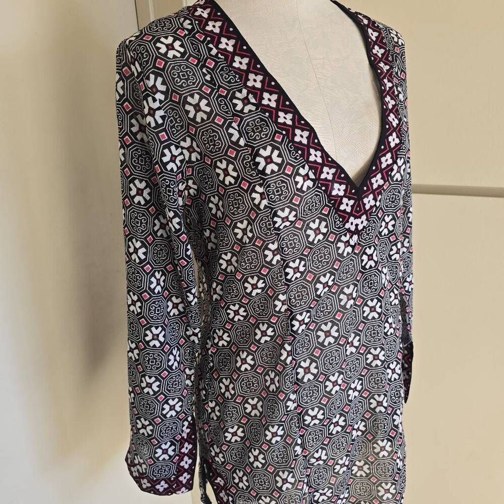 Anne Cole Collections Deep V-Neck Tunic, Blk/Pink/Wht, Cotton, Thigh Lgth.NWOT, - Picture 2 of 9